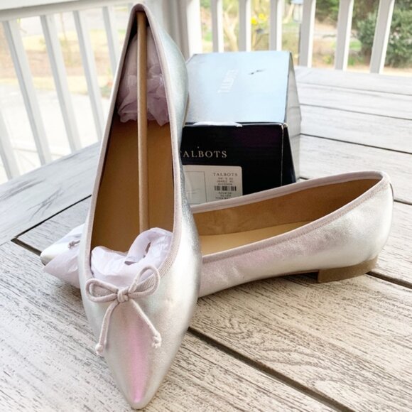 Talbots MIRA Silver Leather Ballet Flats - Picture 1 of 5